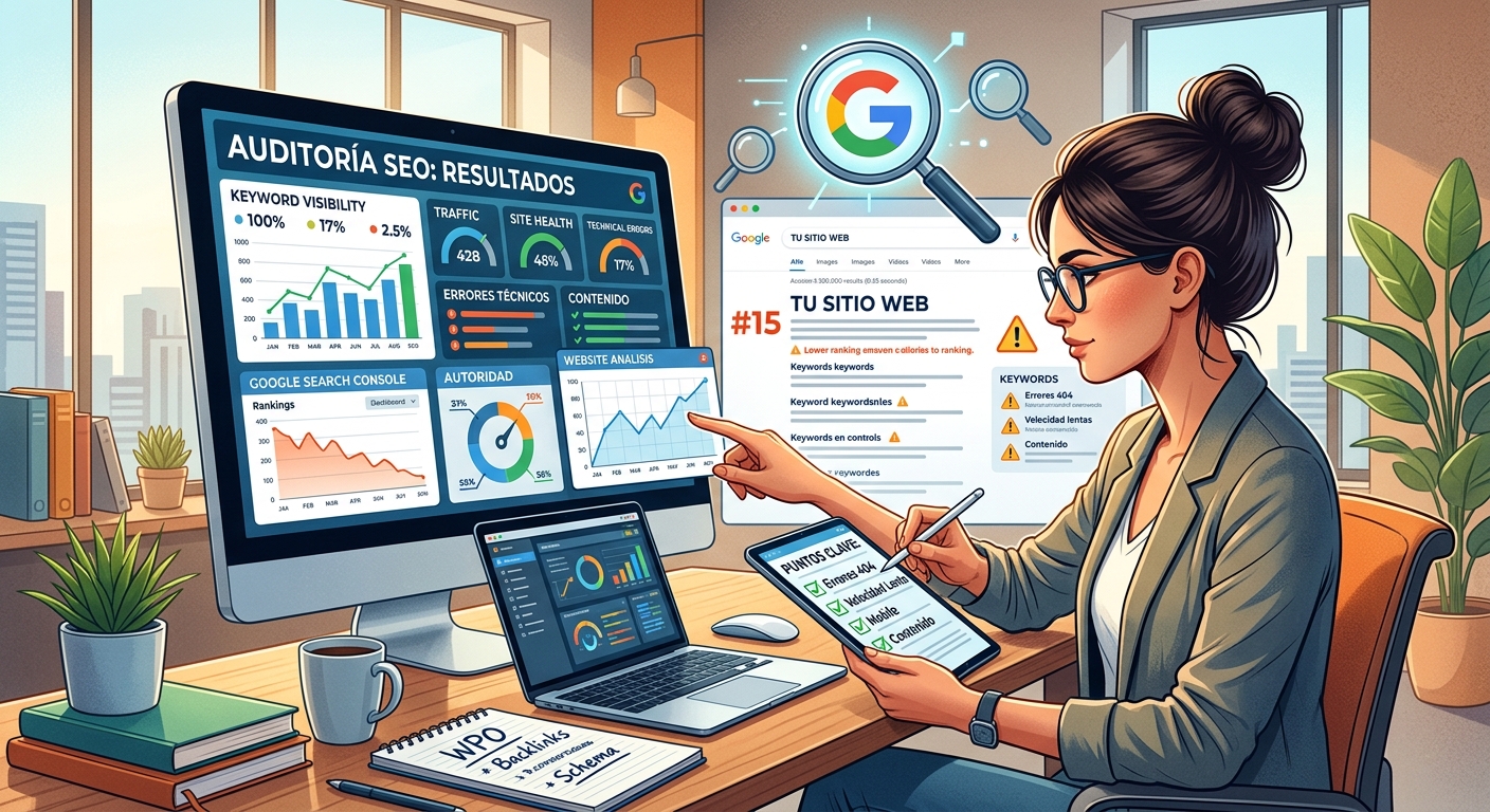 Ilustración referencial de auditoría SEO y análisis web